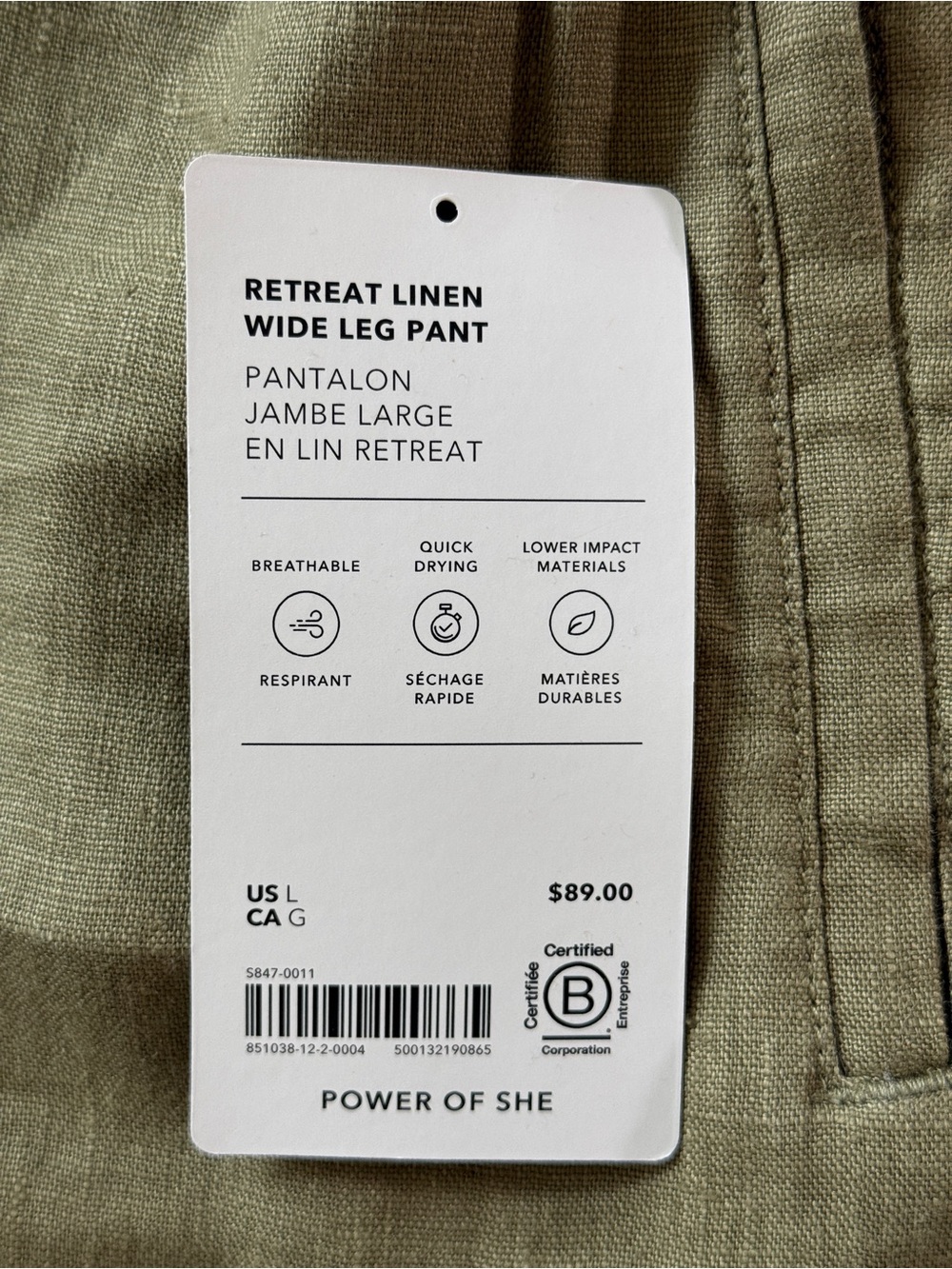 Athleta Retreat Linen Wide-Leg Pants in olive size L - Picture 10 of 15